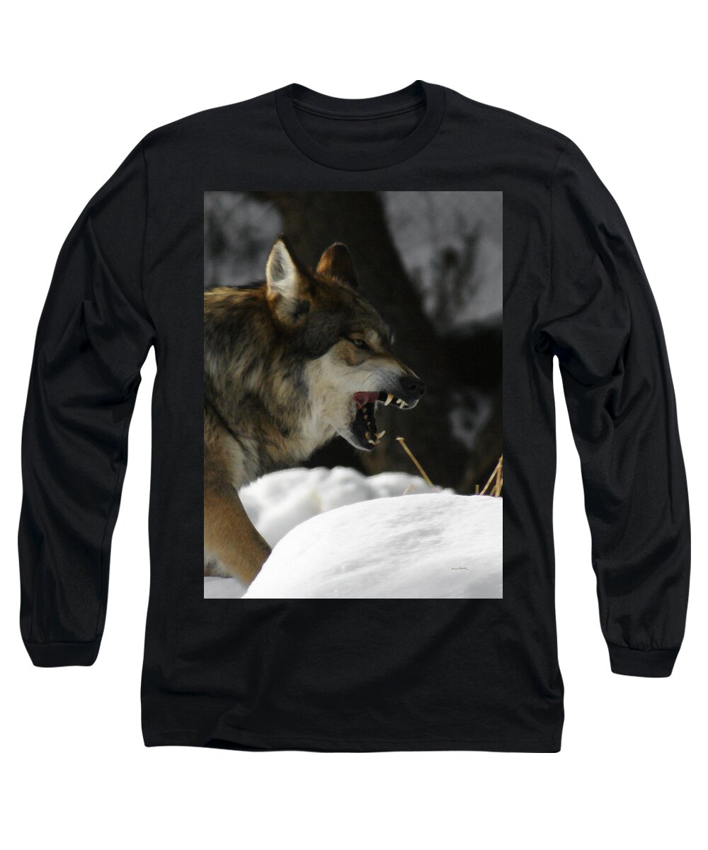 Wolf Long Sleeve T-Shirt featuring the photograph Snarling Wolf by Ernest Echols