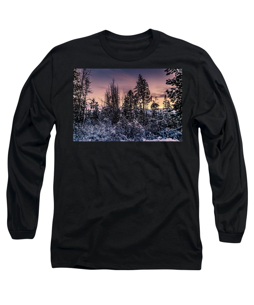 Photograph Long Sleeve T-Shirt featuring the photograph Snow Covered Pine Trees by Lester Plank