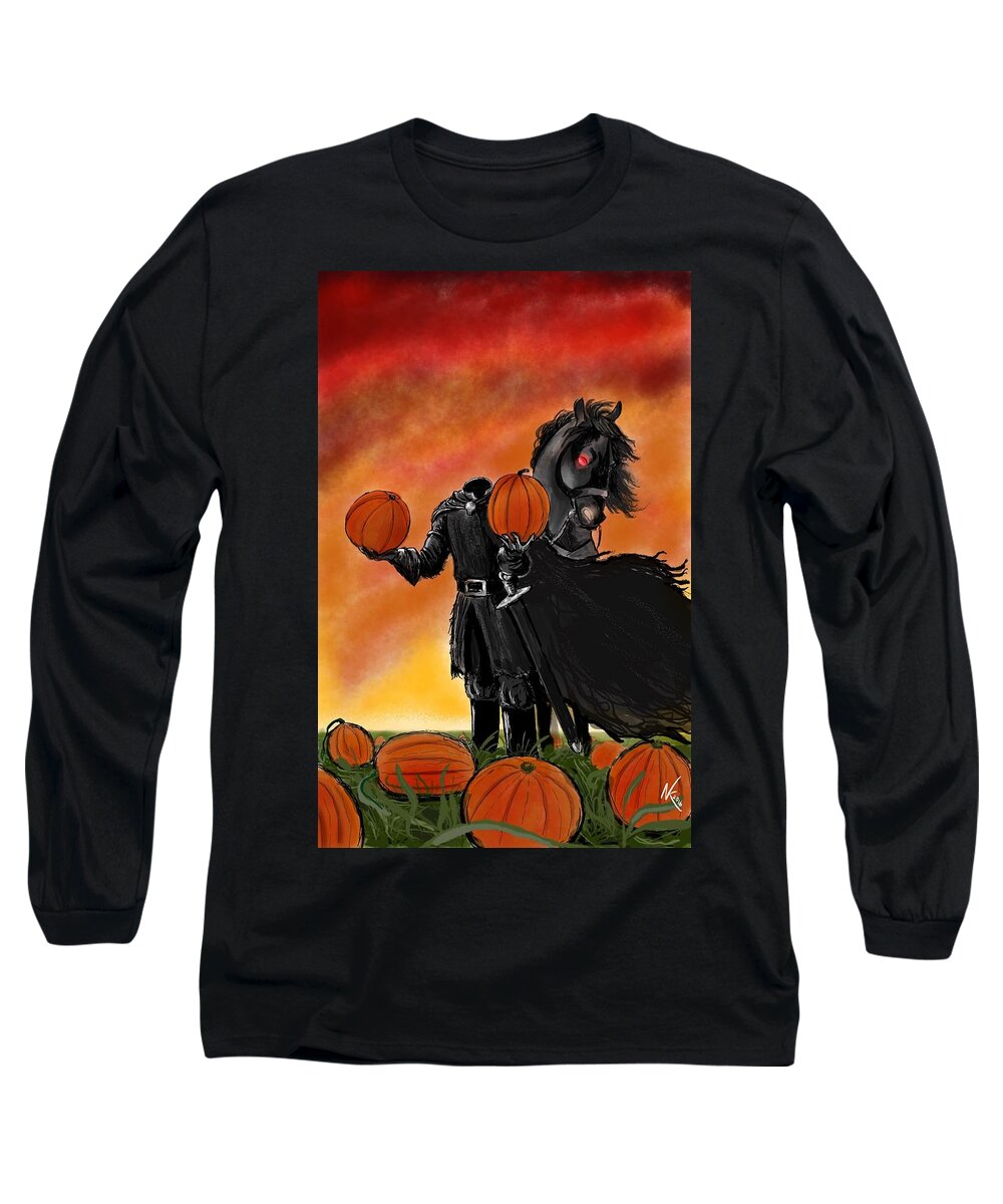 Headless Horseman Long Sleeve T-Shirt featuring the digital art Soon It Will Be All Hallows' Eve by Norman Klein