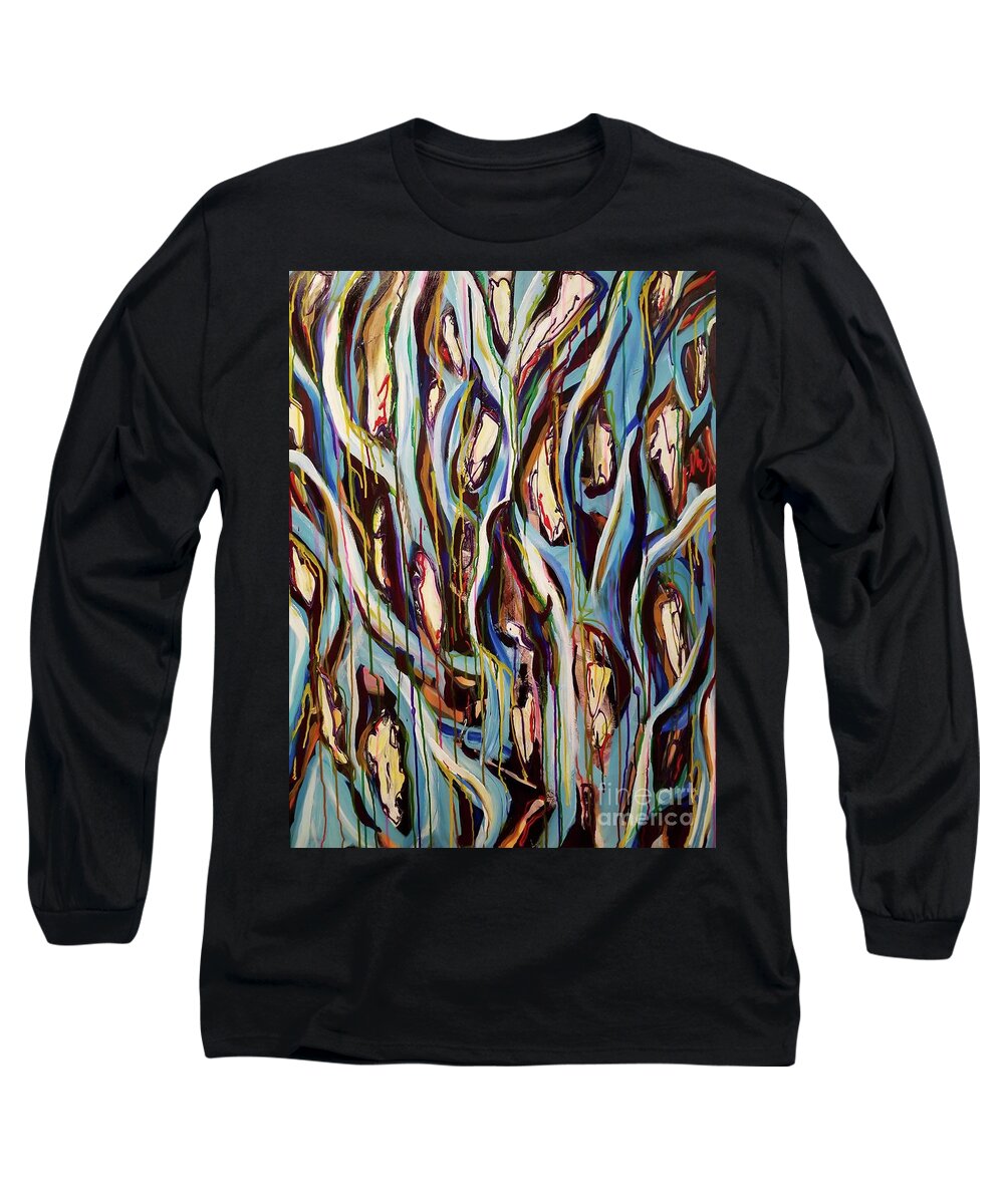 Abstract Long Sleeve T-Shirt featuring the painting Spaces by Catherine Gruetzke-Blais