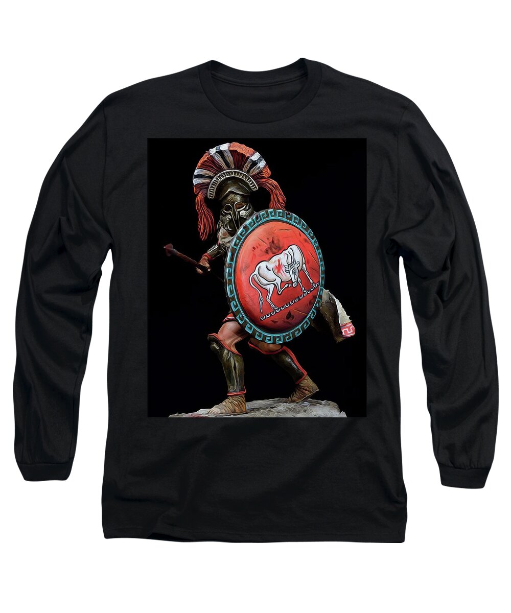 Spartan Warrior Long Sleeve T-Shirt featuring the painting Spartan Hoplite - 01 by AM FineArtPrints