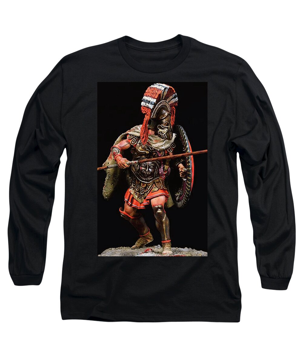 Spartan Warrior Long Sleeve T-Shirt featuring the painting Spartan Hoplite - 05 by AM FineArtPrints