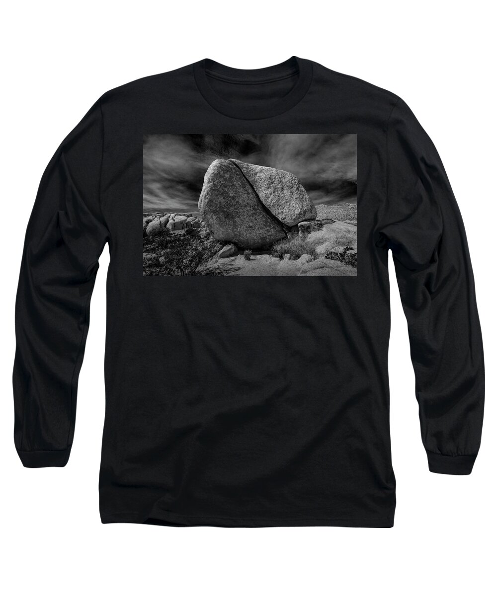 California Long Sleeve T-Shirt featuring the photograph Split Rock in Black and White at Joshua Tree National Park by Randall Nyhof