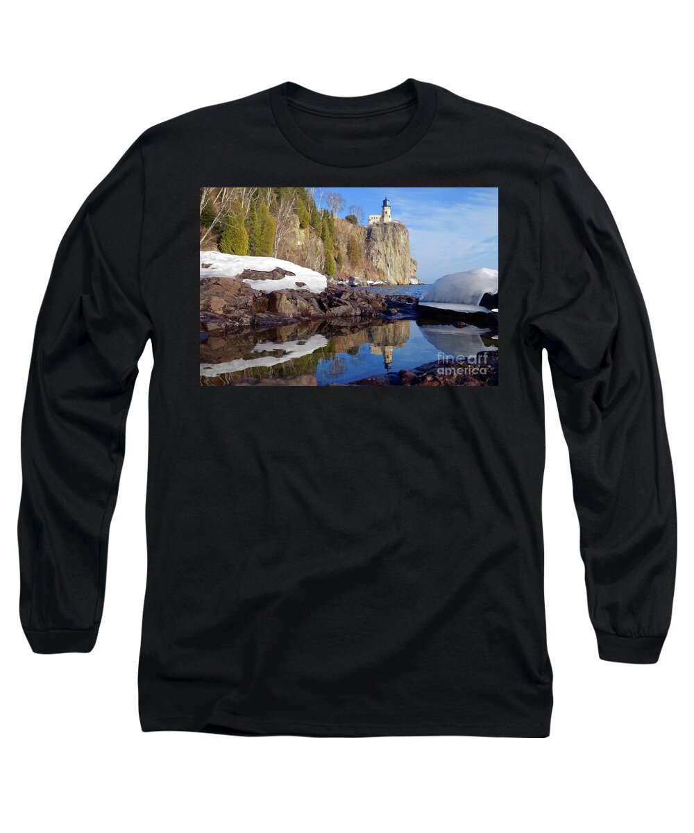 Split Rock Lighthouse Long Sleeve T-Shirt featuring the photograph Split Rock Reflections by Sandra Updyke
