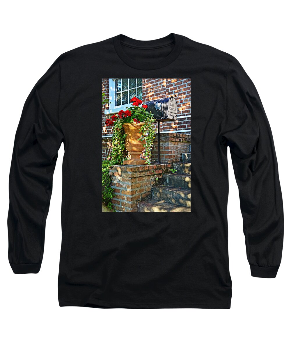 Steps Long Sleeve T-Shirt featuring the photograph Spring Geraniums by Linda Brown