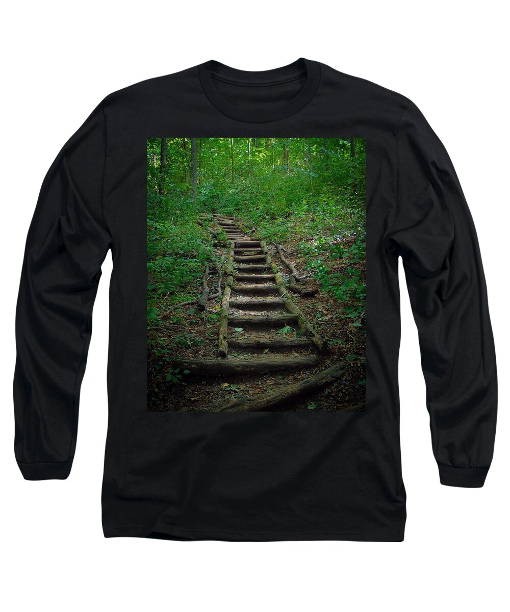 Trails Long Sleeve T-Shirt featuring the photograph Stairway at Unicoi Gap on the AT by Richie Parks