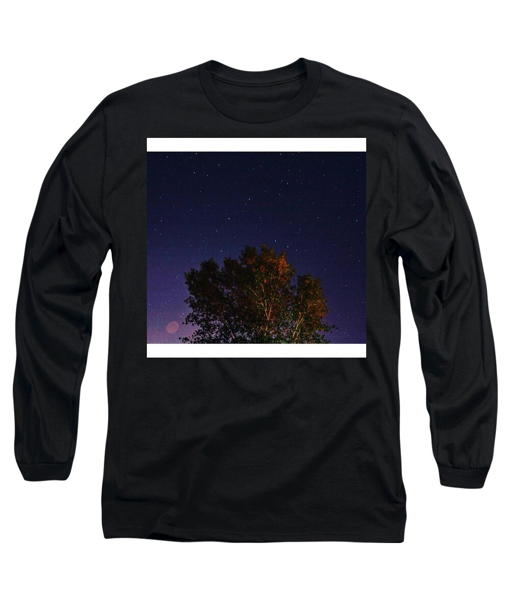 Extendedexposure Long Sleeve T-Shirt featuring the photograph #stars #night #extendedexposure #tree by Darren Williams