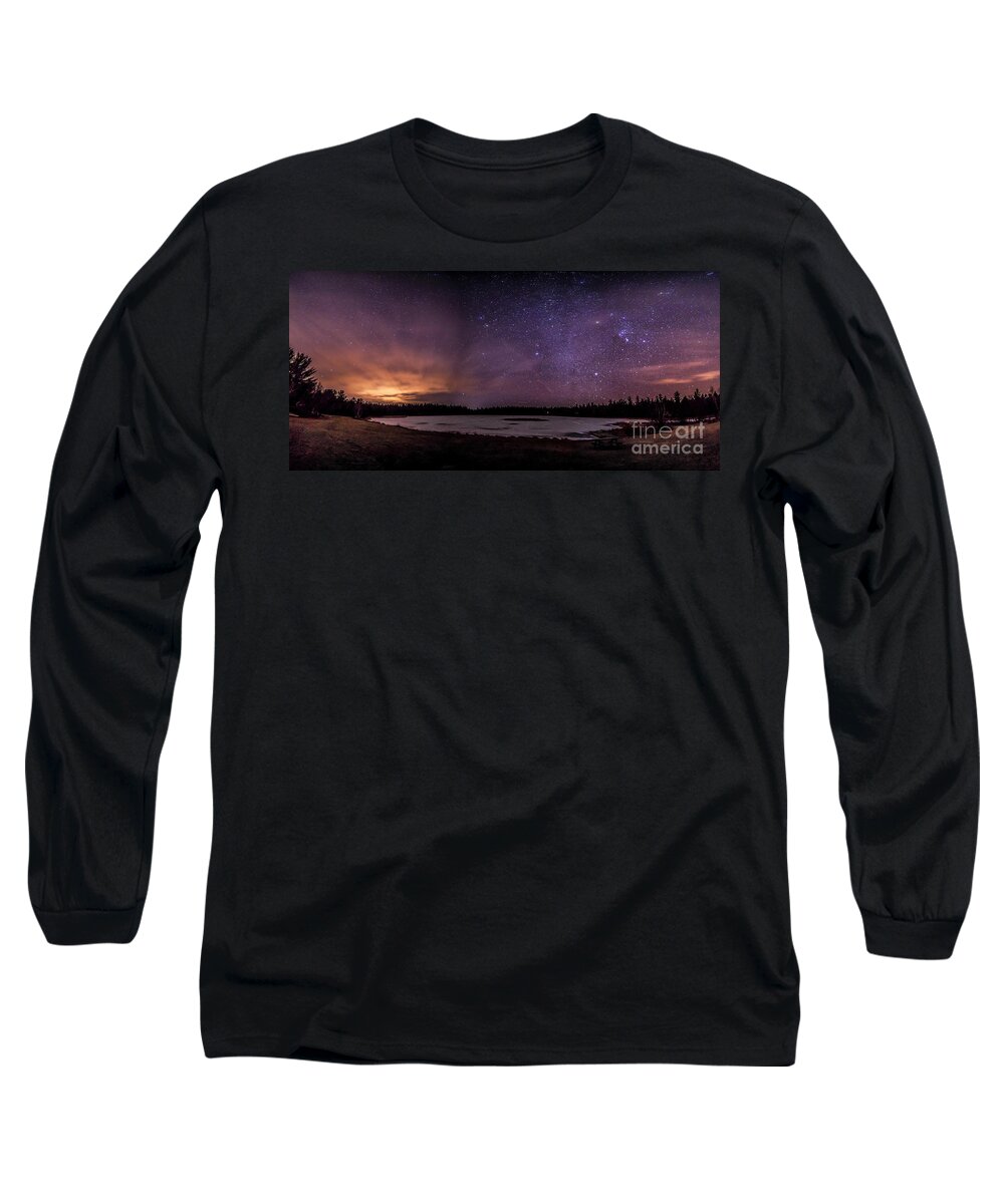 Night Long Sleeve T-Shirt featuring the photograph Stars over Lake Eaton by Rod Best