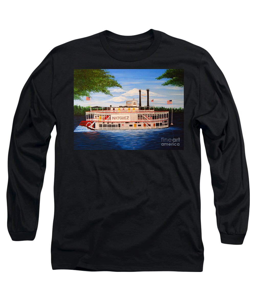 New Orleans Long Sleeve T-Shirt featuring the painting Steamboat on the Mississippi by Valerie Carpenter