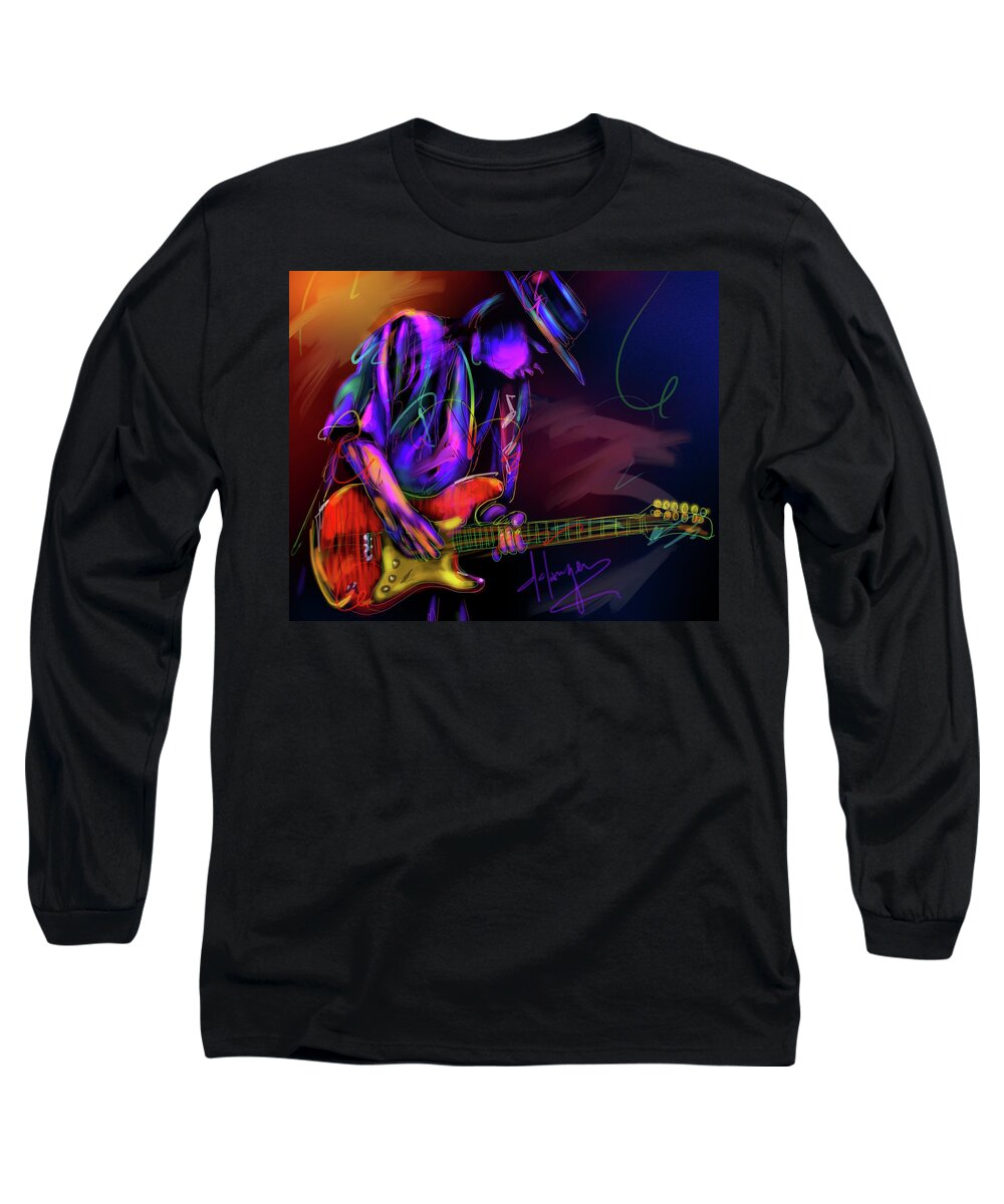 Guitar Long Sleeve T-Shirt featuring the painting Stevie Ray Vaughan by DC Langer