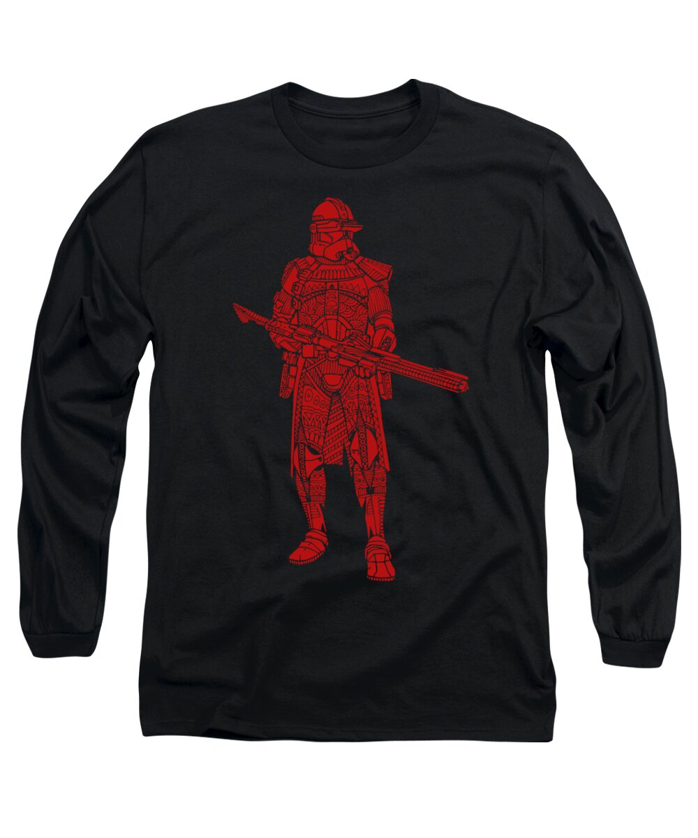 Stormtrooper Long Sleeve T-Shirt featuring the mixed media Stormtrooper Samurai - Star Wars Art - Red by Studio Grafiikka