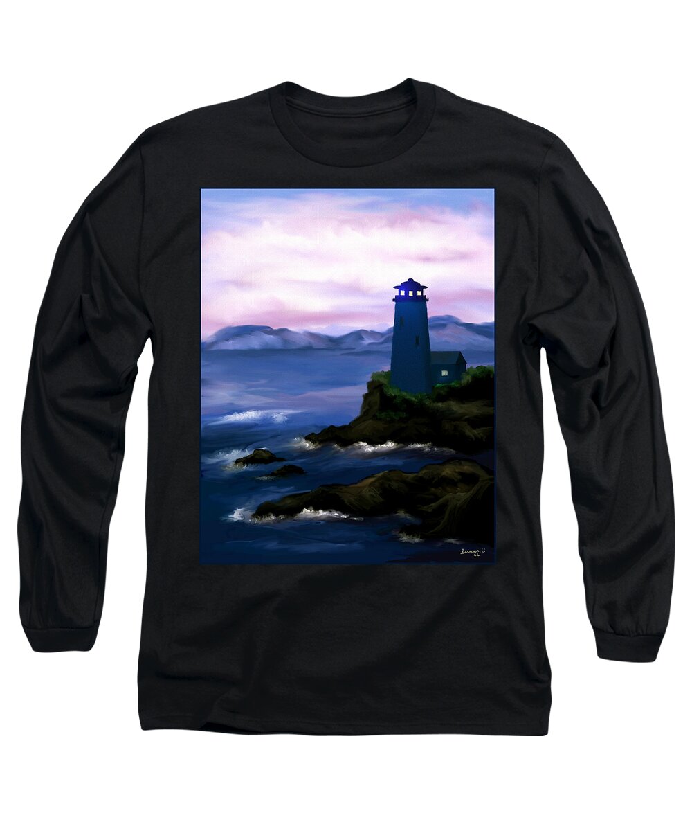 Digital Art Long Sleeve T-Shirt featuring the painting Stormy Blue Night by Susan Kinney