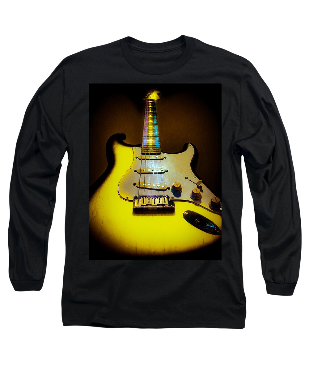Guitar Long Sleeve T-Shirt featuring the digital art Stratocaster Lemon Burst Glow Neck Series by Guitarwacky Fine Art
