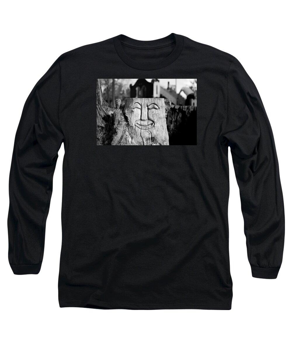 Tree Stump Long Sleeve T-Shirt featuring the photograph Stump face 1 by Stephen Holst
