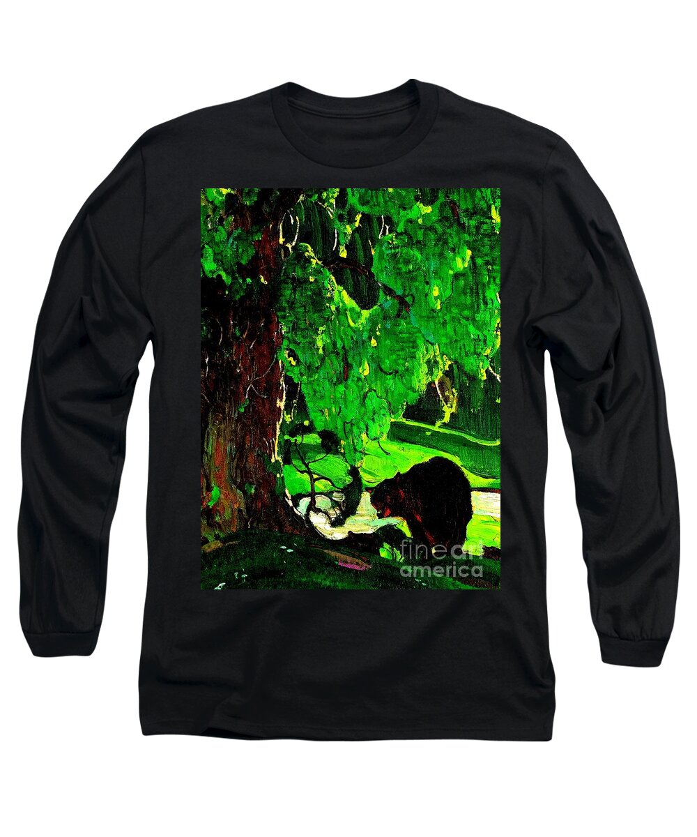 Bear Long Sleeve T-Shirt featuring the painting Summer Silhouette 1922 by Peter Ogden