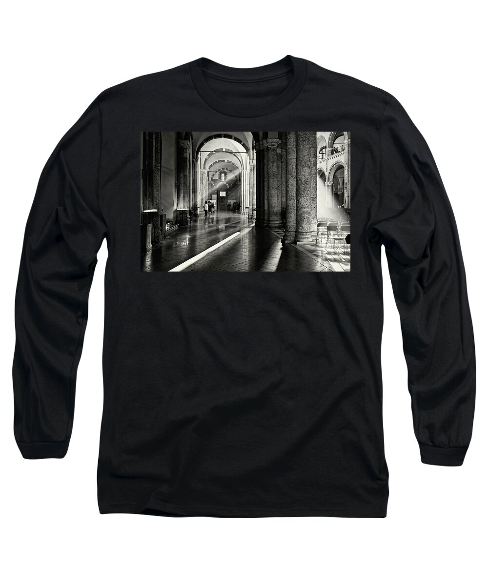 Architecture Long Sleeve T-Shirt featuring the photograph Sunbeam inside the church by Roberto Pagani