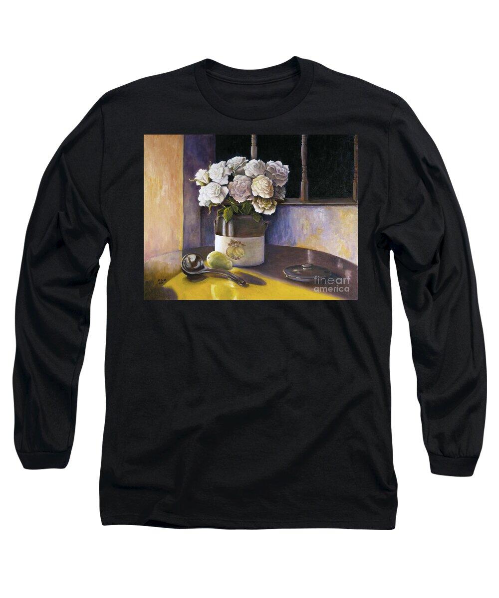 Still Life Long Sleeve T-Shirt featuring the painting Sunday Morning and Roses Redux by Marlene Book