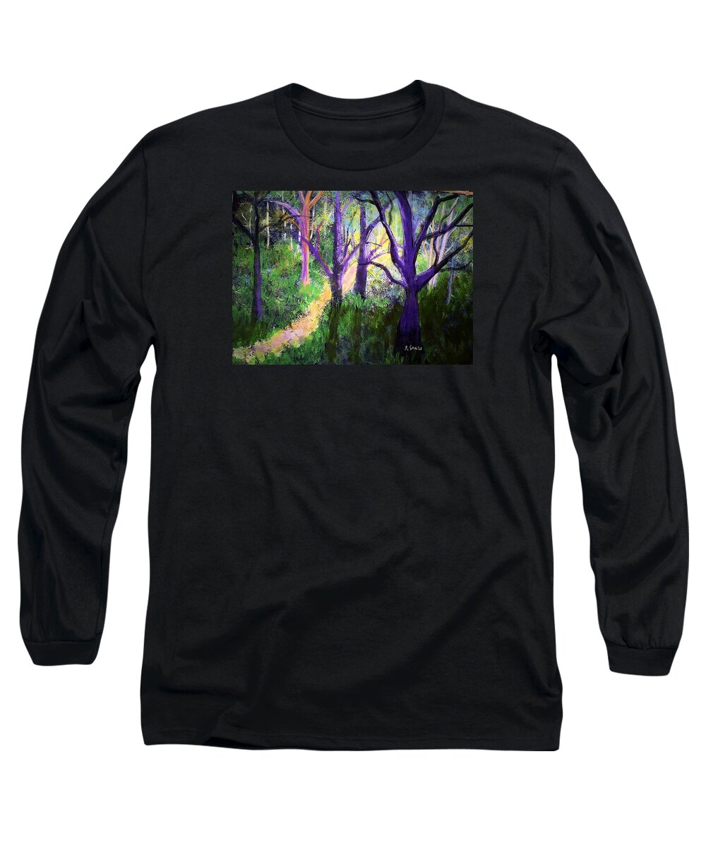 Sunlight Long Sleeve T-Shirt featuring the painting Sunlight in the Forest by Anne Sands