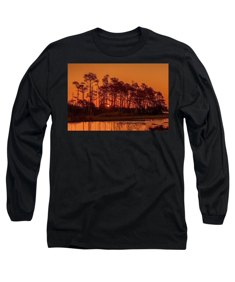Sunrise Long Sleeve T-Shirt featuring the photograph Sunrise Along A Tree Line by William Bitman