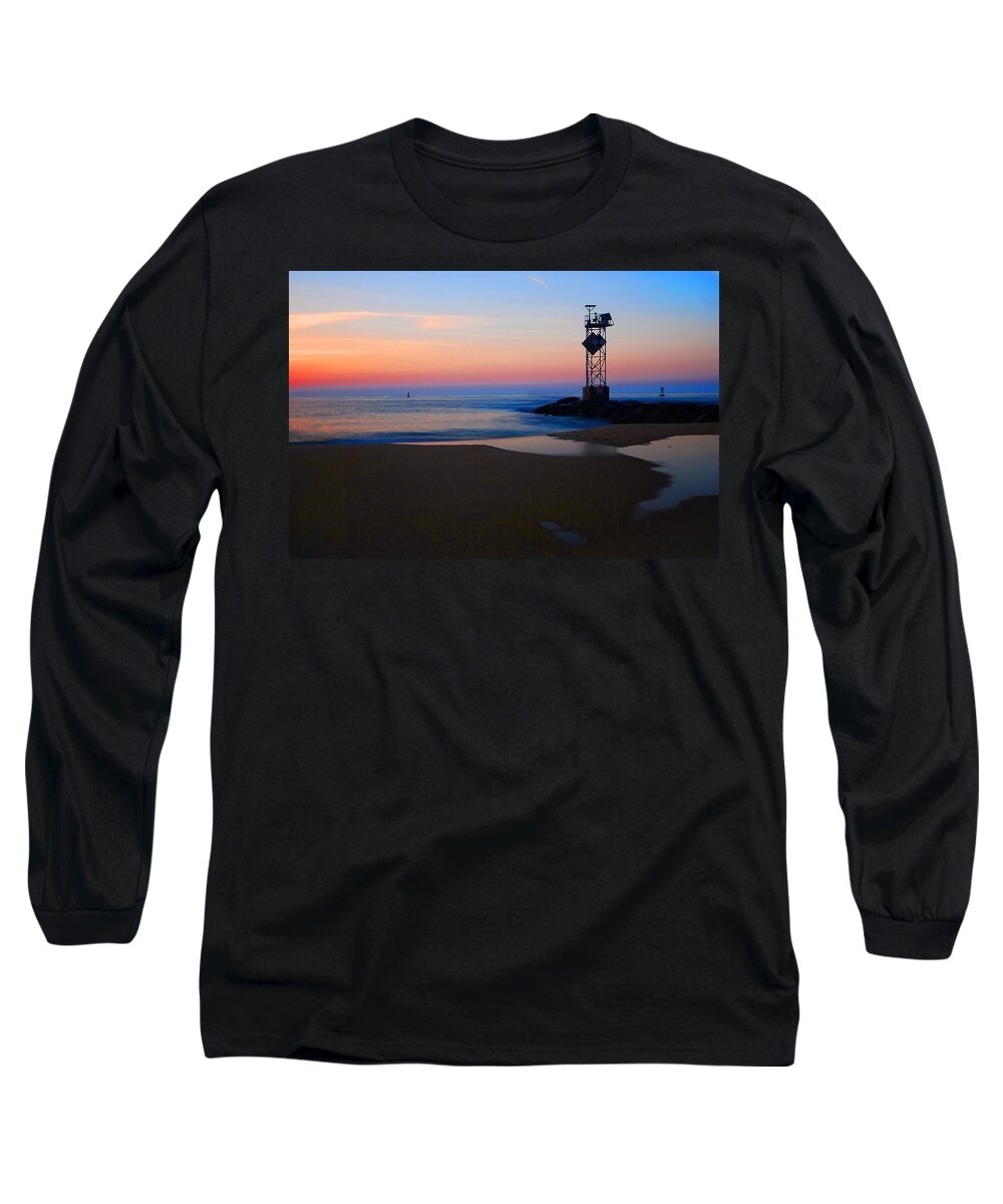 Dawn Long Sleeve T-Shirt featuring the photograph Sunrise coming at Ocean City inlet by Bill Jonscher