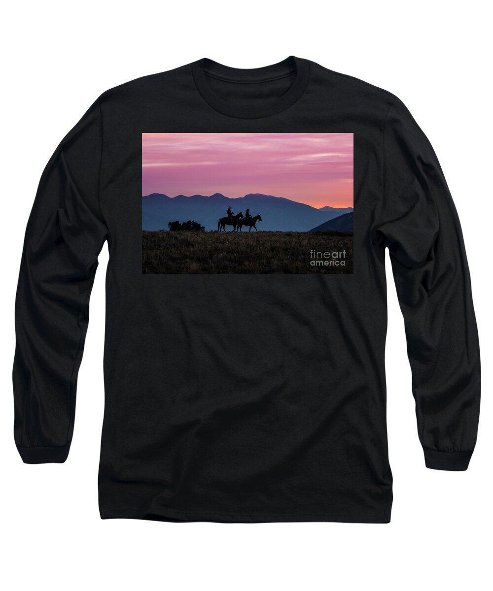 Horses Long Sleeve T-Shirt featuring the photograph Sunrise in the Lost River Range Wild West Photography Art by Kay by Kaylyn Franks