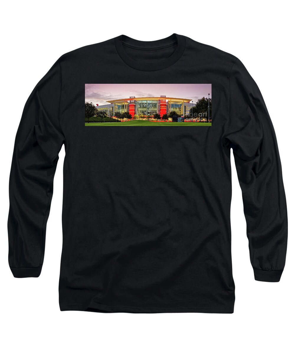 Downtown Long Sleeve T-Shirt featuring the photograph Sunrise Panorama of George R Brown Convention Center in Downtown Houston - Texas by Silvio Ligutti