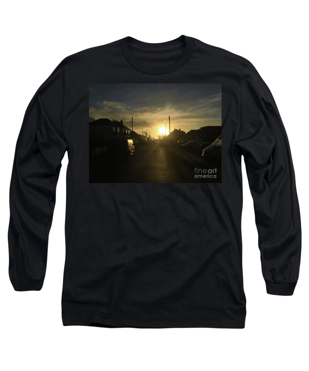 Sun Long Sleeve T-Shirt featuring the digital art Sunrise Street by Andrew Middleton