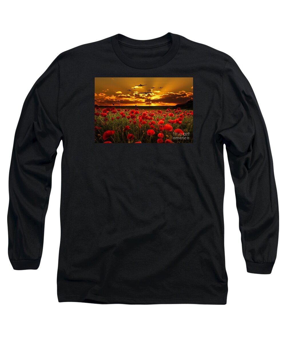 Avro Long Sleeve T-Shirt featuring the digital art Sunset Poppies The BBMF by Airpower Art