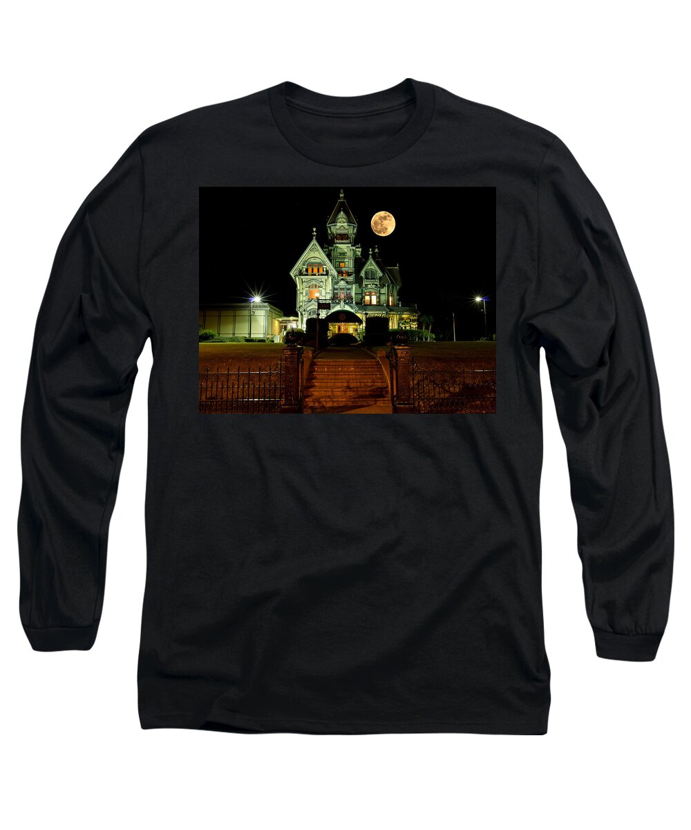 Moon Long Sleeve T-Shirt featuring the photograph Super Moon over Carson Mansion by Greg Nyquist