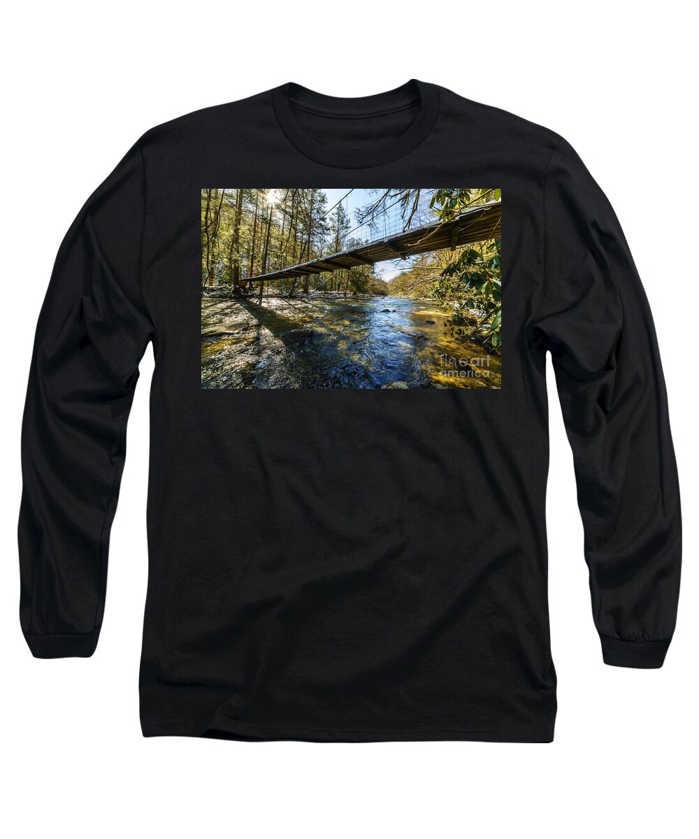 Elk River Long Sleeve T-Shirt featuring the photograph Swinging Bridge Back Fork of Elk by Thomas R Fletcher