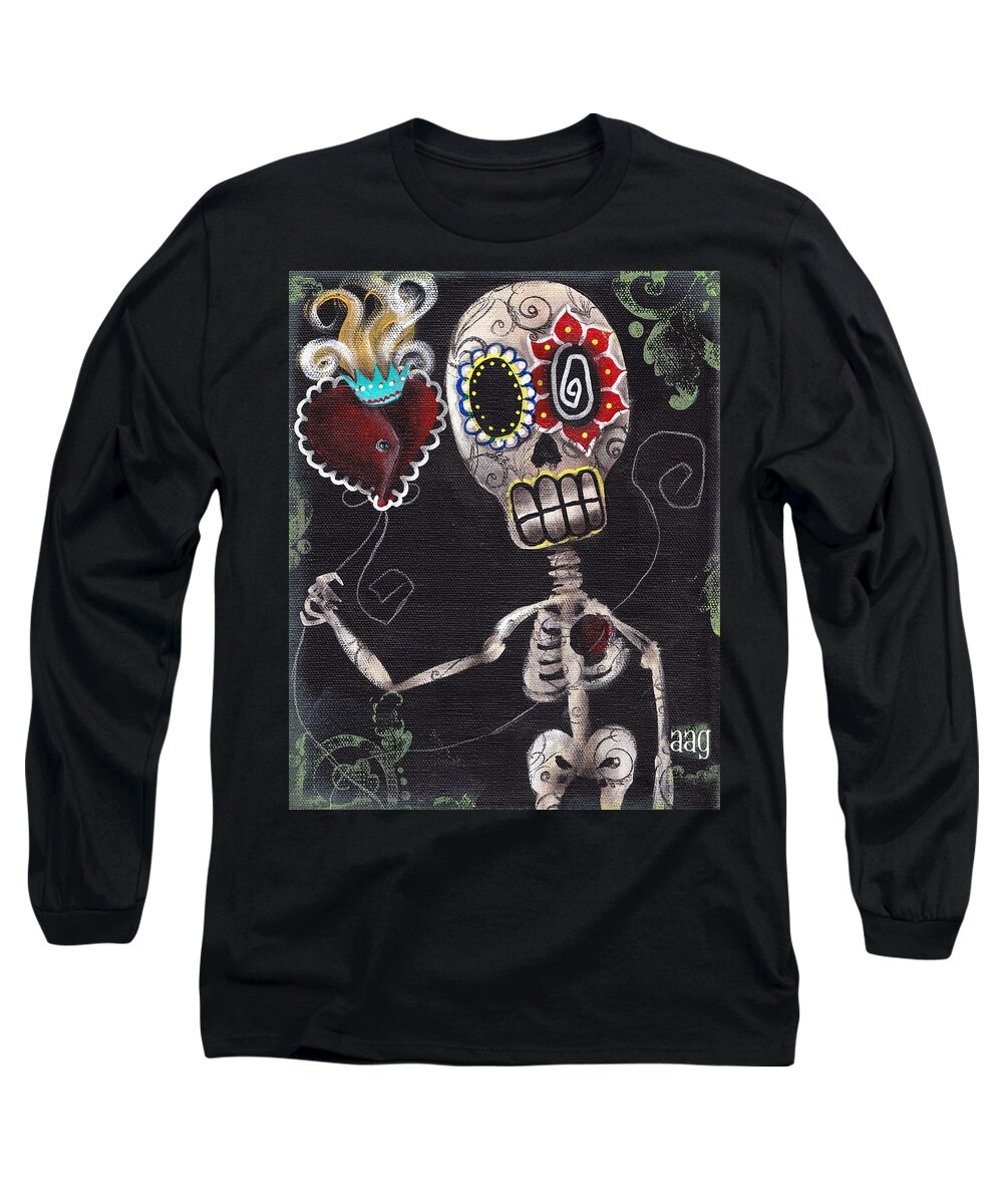 Day Of The Dead Long Sleeve T-Shirt featuring the painting Take my Heart by Abril Andrade