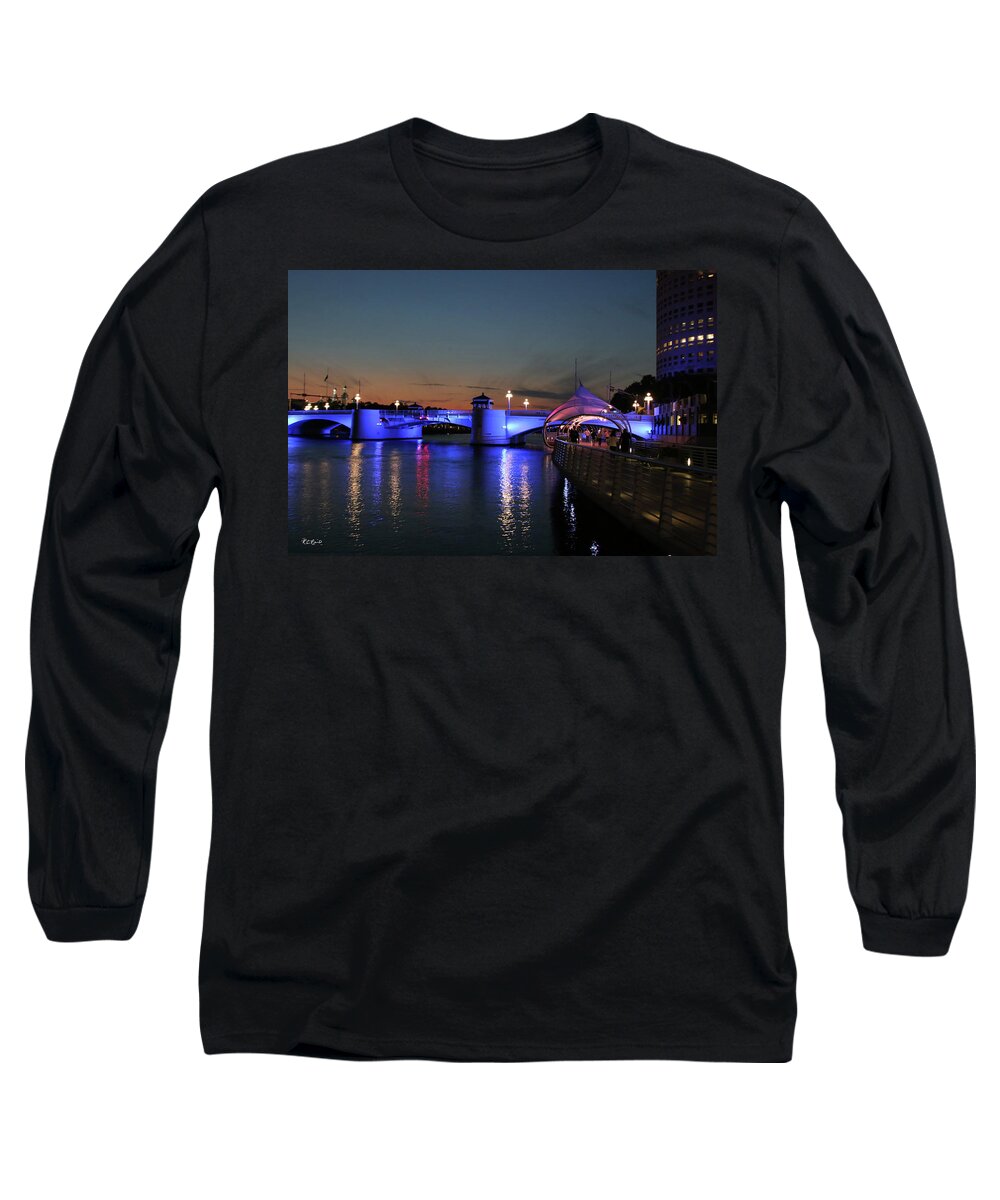 Children's Long Sleeve T-Shirt featuring the photograph Tampa Riverwalk - Kennedy Boulevard Plaza - Lighted Bridges by Ronald Reid