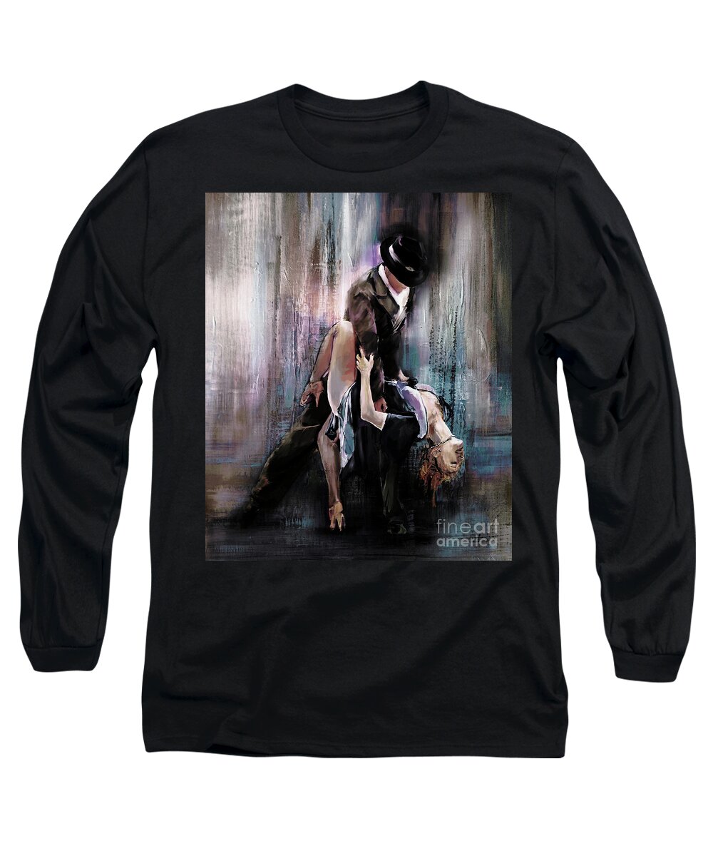 Dance Long Sleeve T-Shirt featuring the painting Tango Couple 05 by Gull G