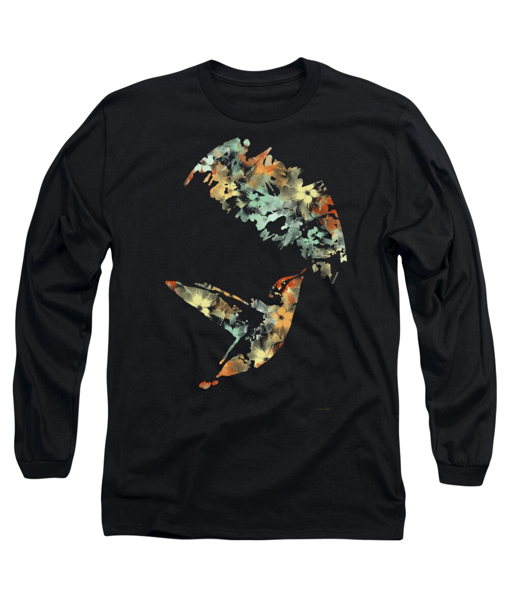 Hummingbird Long Sleeve T-Shirt featuring the mixed media Floral Hummingbird Art by Christina Rollo