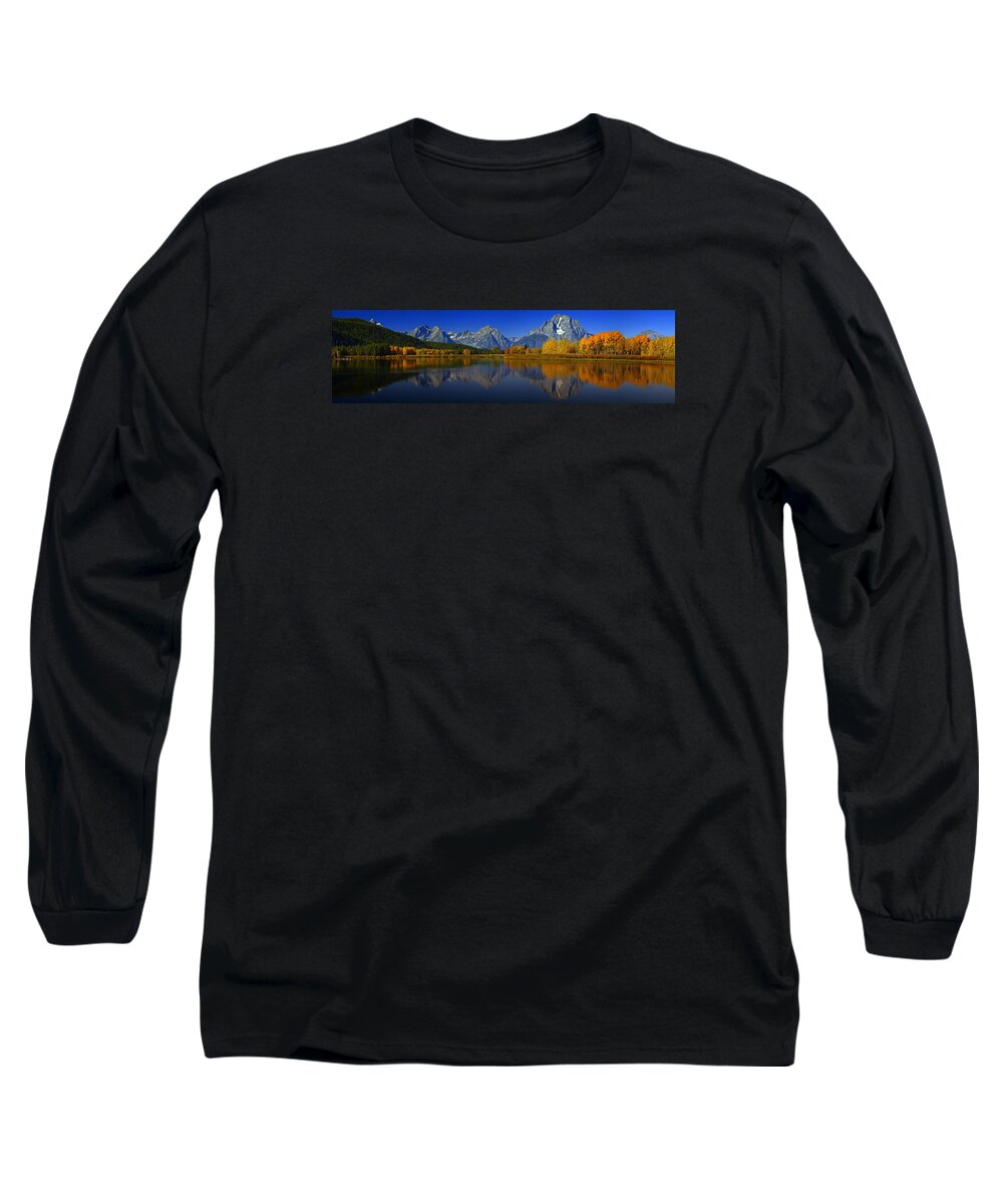 Oxbow Bend Long Sleeve T-Shirt featuring the photograph Tetons from Oxbow Bend by Raymond Salani III