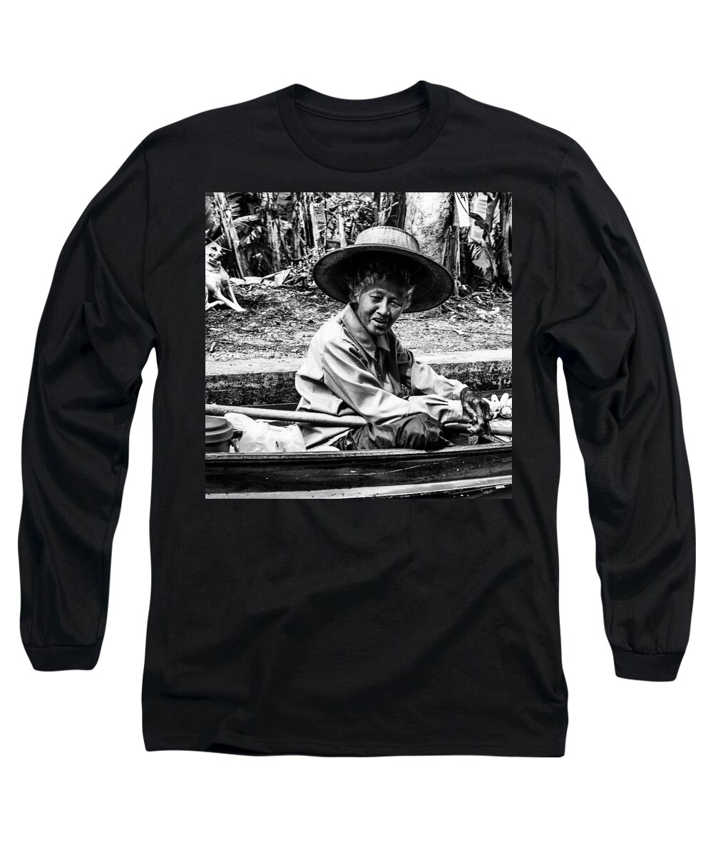  Long Sleeve T-Shirt featuring the photograph Thai Lady In Her Boat At The Water by Aleck Cartwright