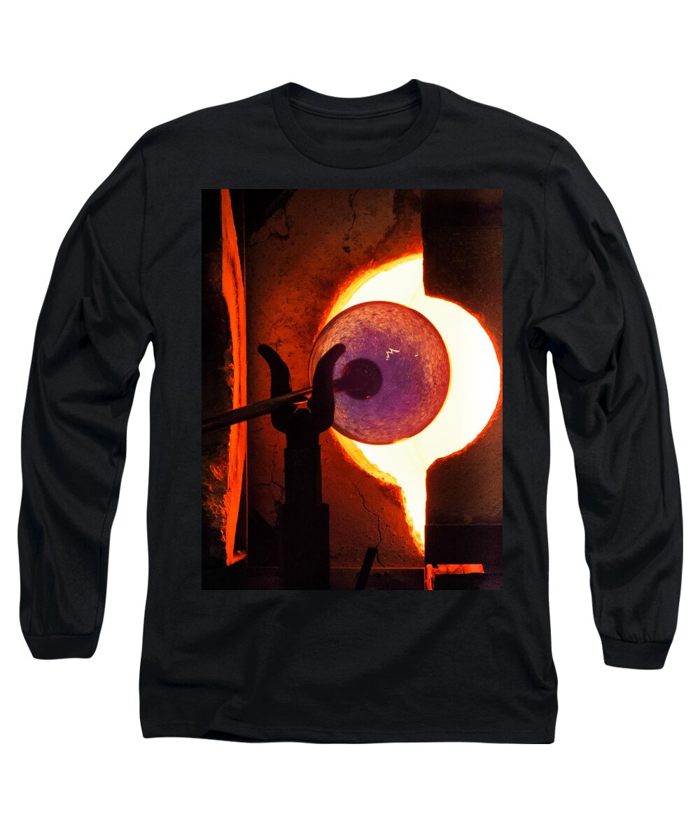 Glass Blowing Long Sleeve T-Shirt featuring the photograph THE ART of MAKING GLASS by Karen Wiles