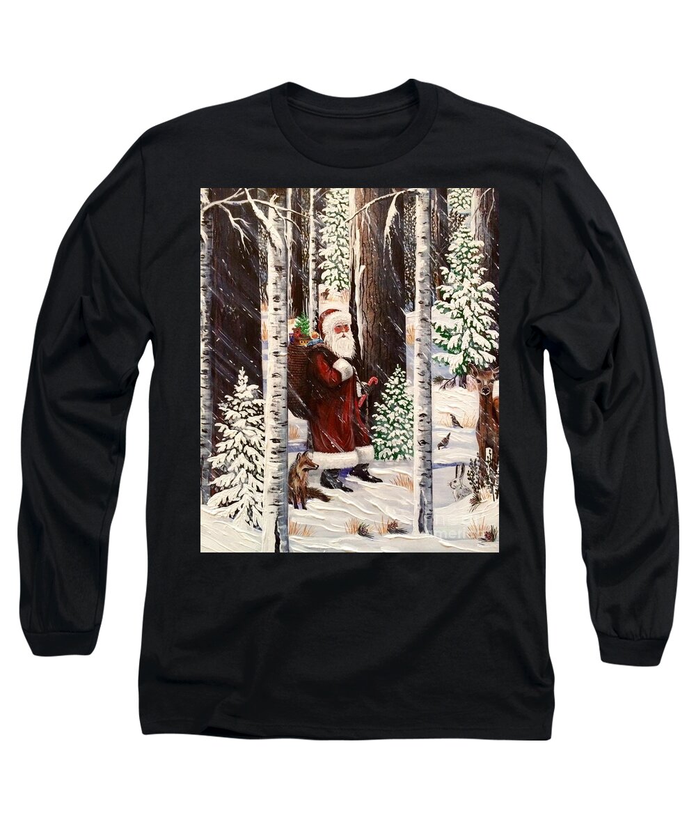 Santa Claus Long Sleeve T-Shirt featuring the painting The Christmas Forest Visitor 2 by Jennifer Lake