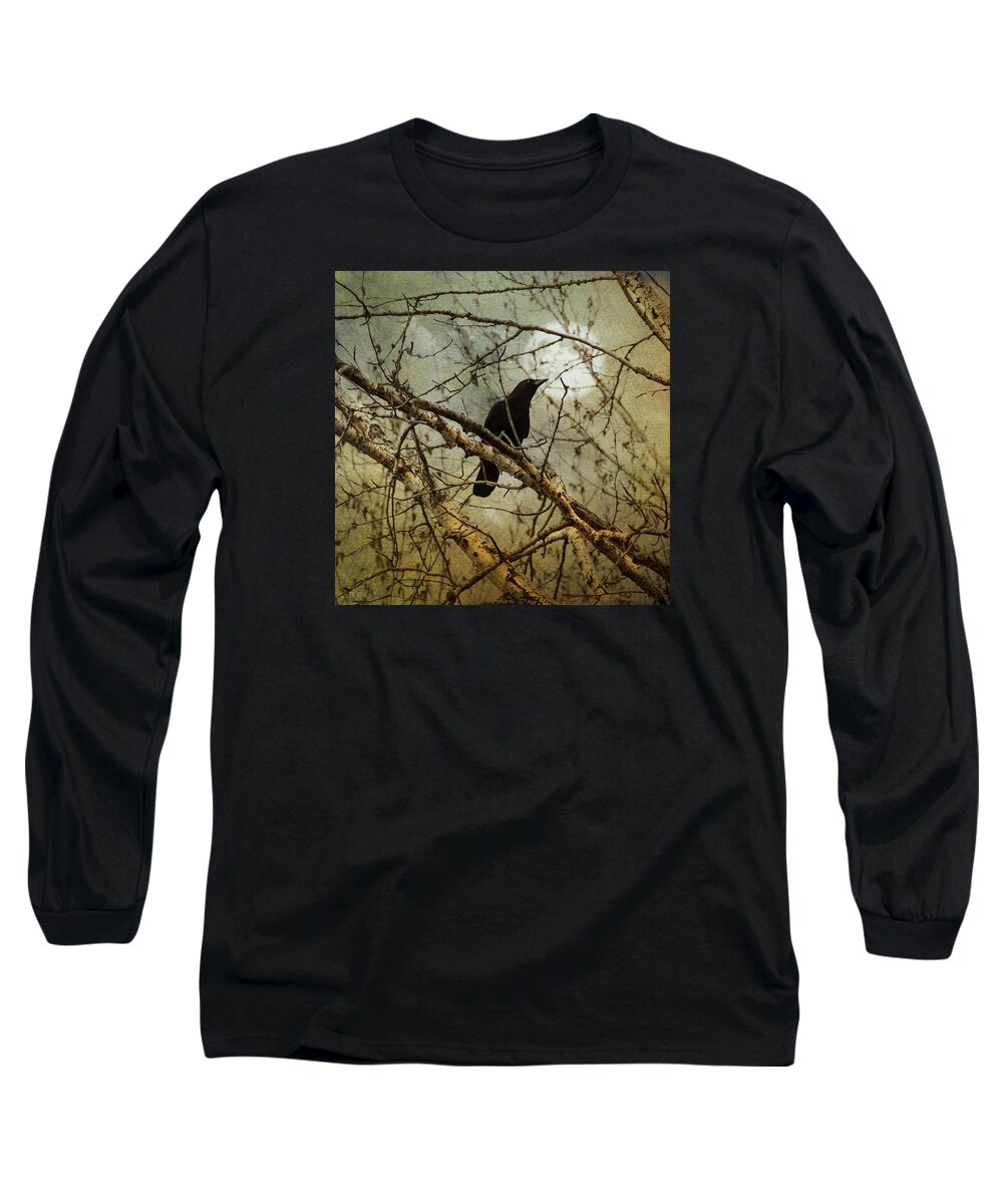 Theresa Tahara Long Sleeve T-Shirt featuring the photograph The Crow And The Moon by Theresa Tahara