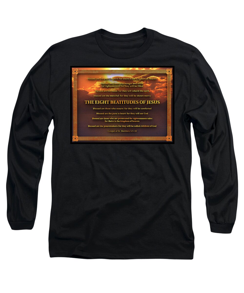 Bible Long Sleeve T-Shirt featuring the digital art The Eight Beatitudes of Jesus by William Ladson