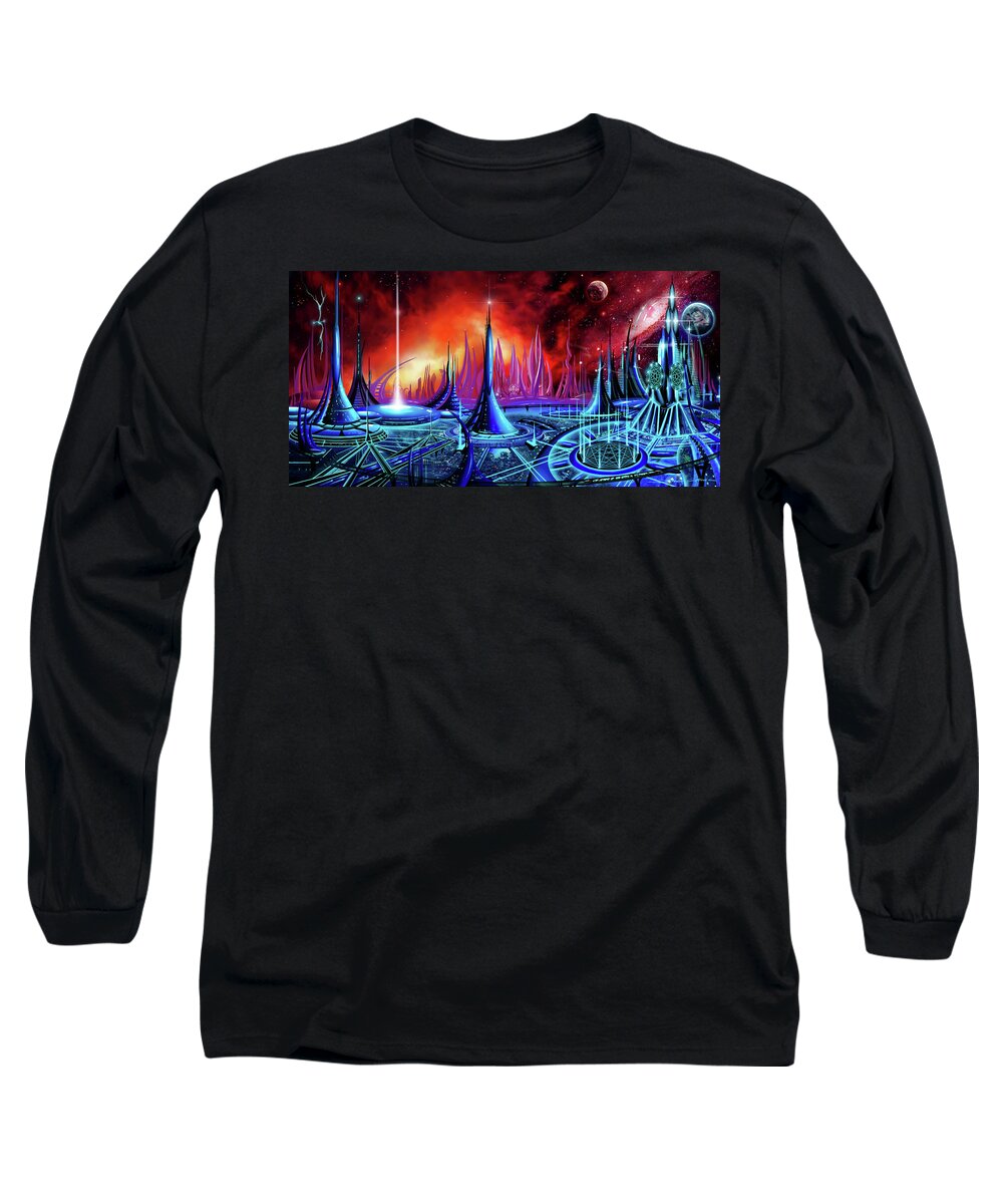 Copyright 2016 - James Christopher Hill; Sunrise; Sunset; Power; Galaxy; Ancient; Power; Castle; Fantasy Moon; Planet; Space; Time; Castle; Sacred Geometry; Pi Long Sleeve T-Shirt featuring the painting The Enneanoveum by James Hill