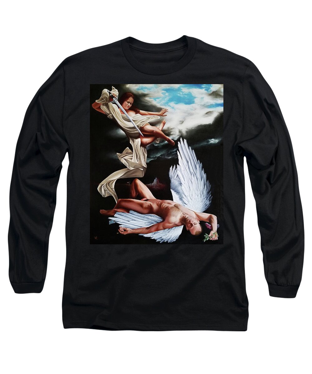 Angels Long Sleeve T-Shirt featuring the painting The Fallen by Vic Ritchey