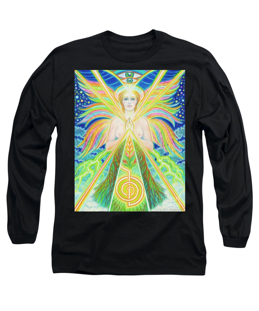 Spiritual Long Sleeve T-Shirt featuring the drawing The Healer by Debra Hitchcock