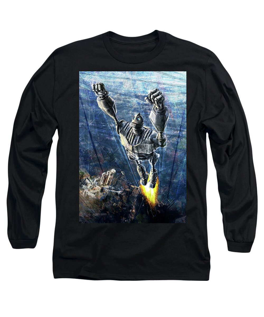 Sci-fi Long Sleeve T-Shirt featuring the digital art The Iron Giant by Andrea Gatti