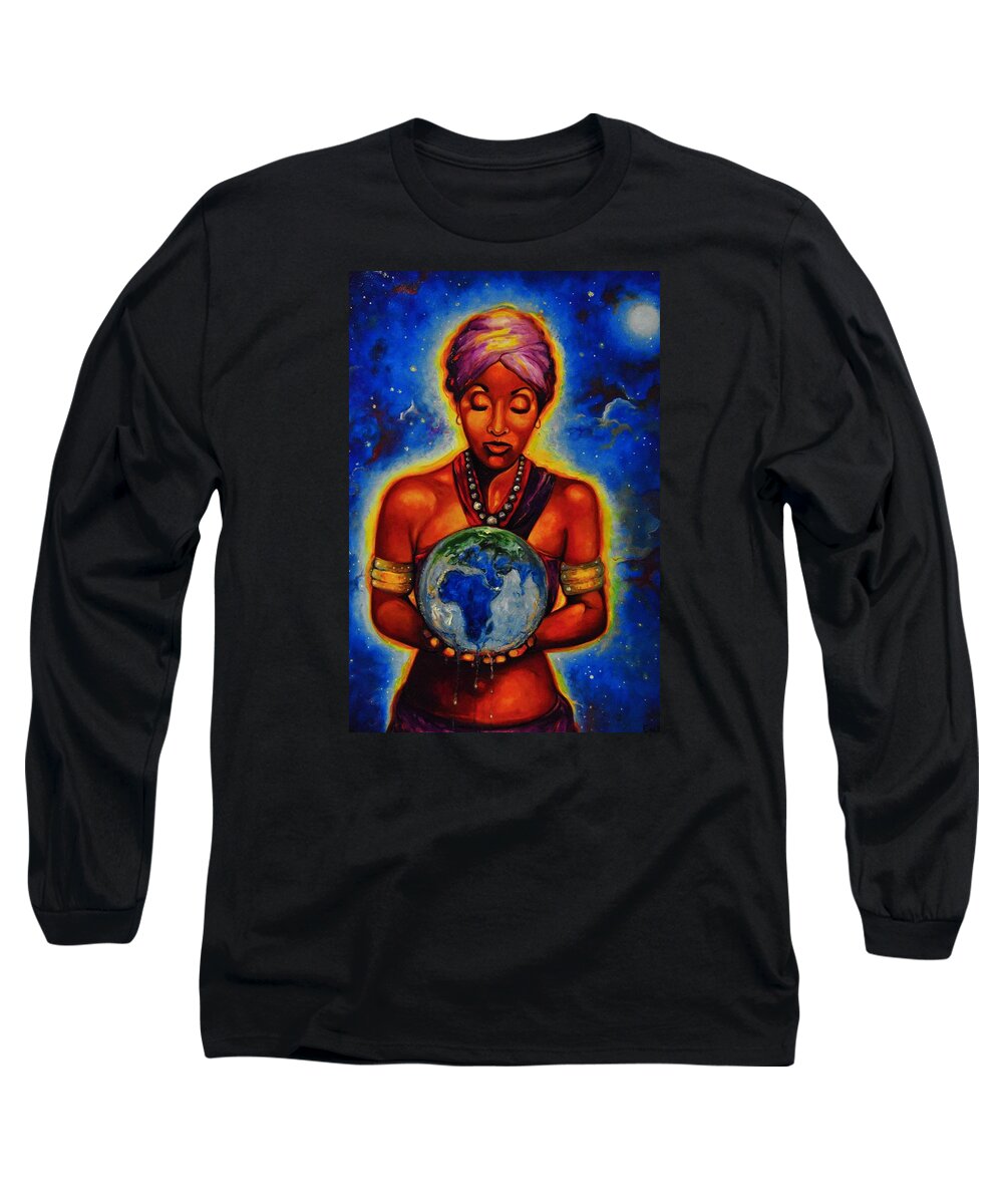 African American Art Long Sleeve T-Shirt featuring the painting The Law Of Attracion by Emery Franklin