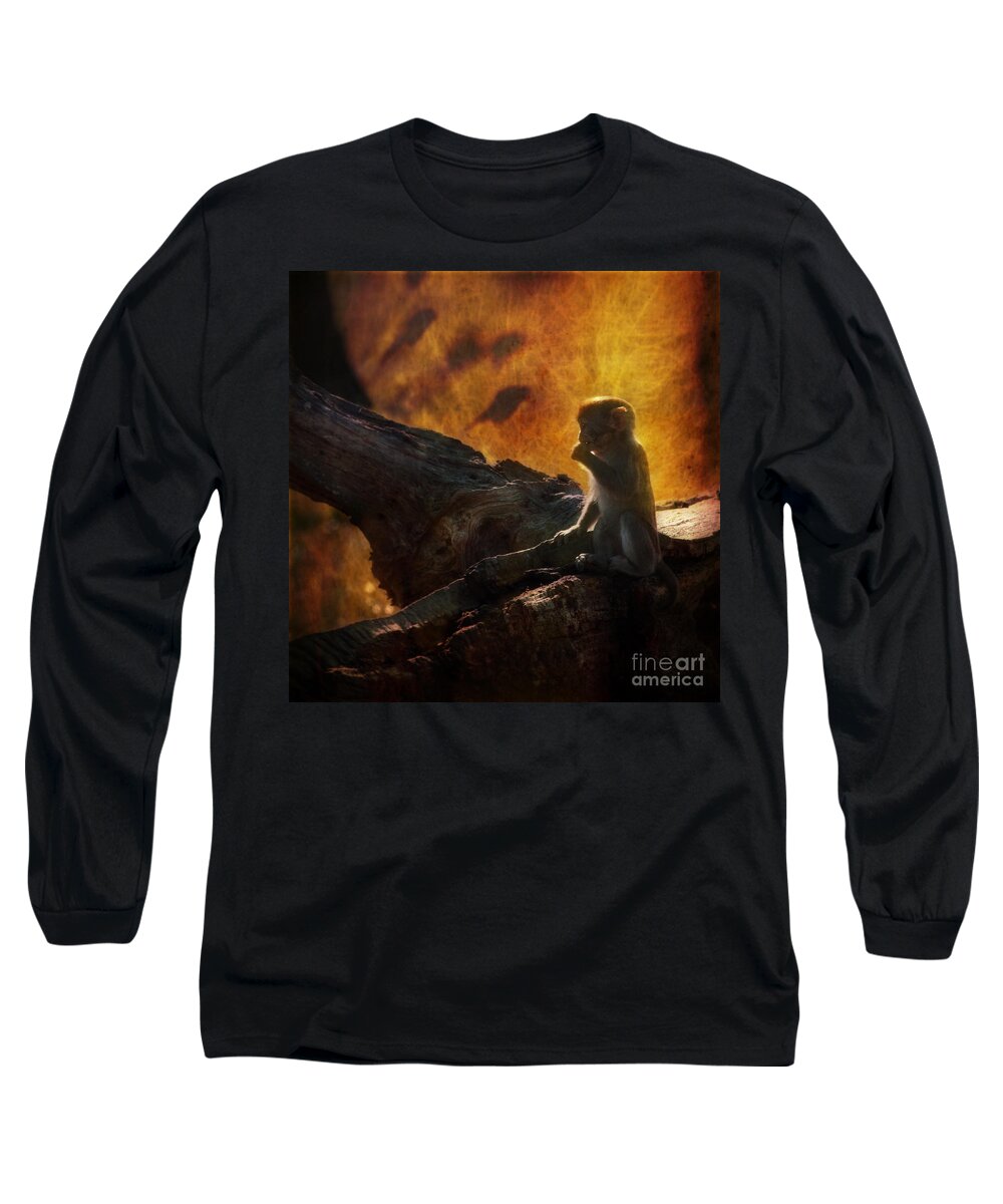 Monkey Long Sleeve T-Shirt featuring the photograph The Little Golumn by Ang El