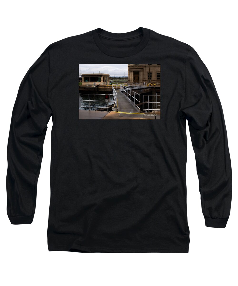 Sault Ste Marie Long Sleeve T-Shirt featuring the digital art The Locks at Sault Ste Marie Michigan by David Blank