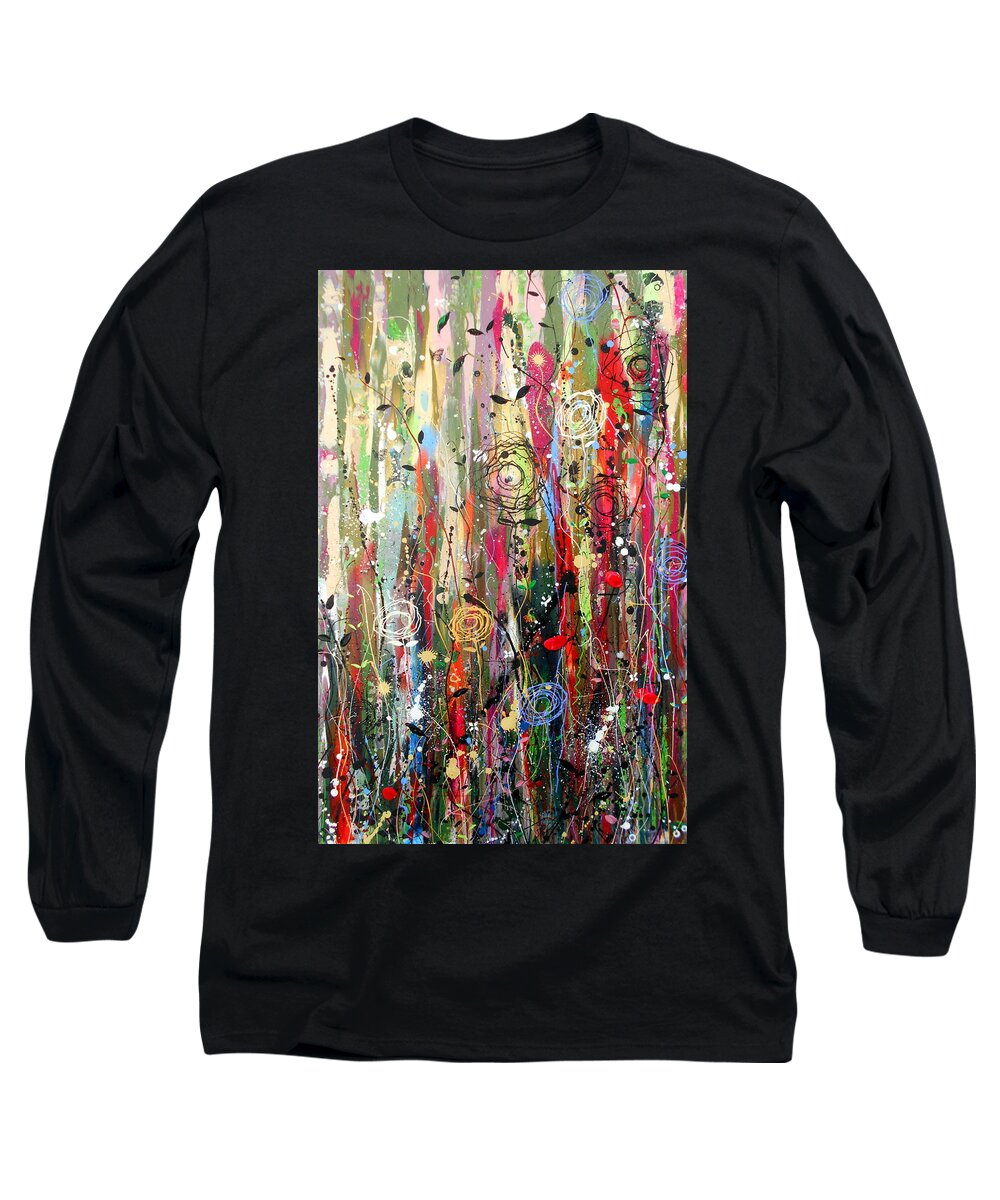 Flowers Long Sleeve T-Shirt featuring the painting The Nature of Wild Things Panel three by Angie Wright