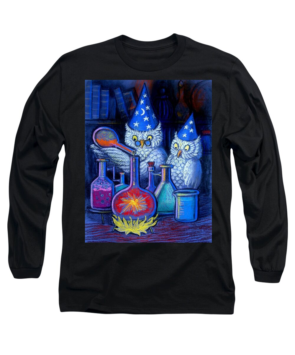 Fantasy Long Sleeve T-Shirt featuring the painting The Owl Chemists by Sue Halstenberg