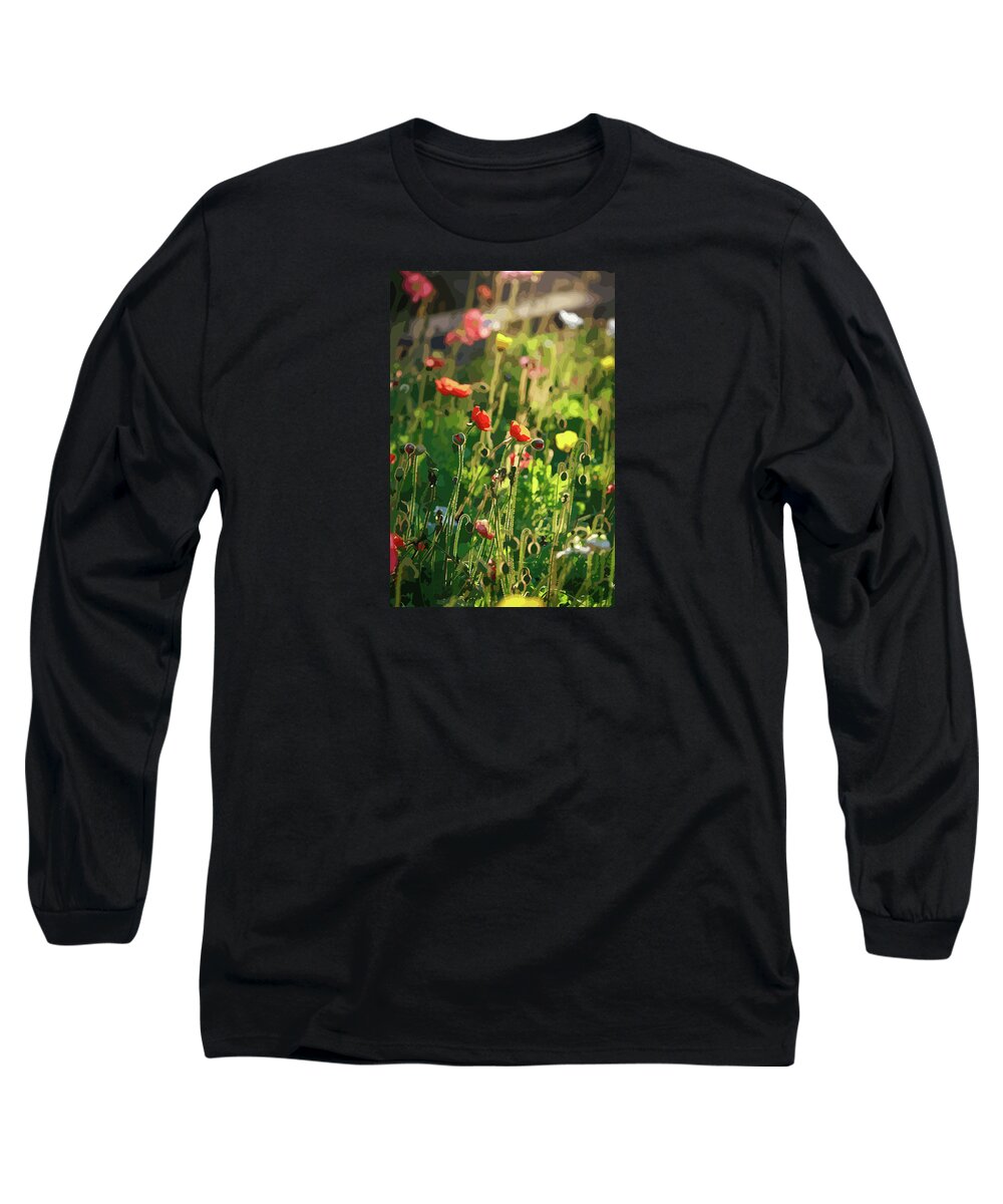 Digital Photo Art Long Sleeve T-Shirt featuring the digital art The Poppy Field by Ian Anderson